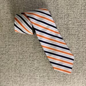 Brooks Brothers Navy Orange White Striped Silk Cotton Neck Tie